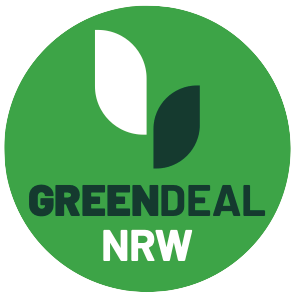 Logo des Green Deal NRW/ Zwei stilisierte Blätter in einem grünen Kreis