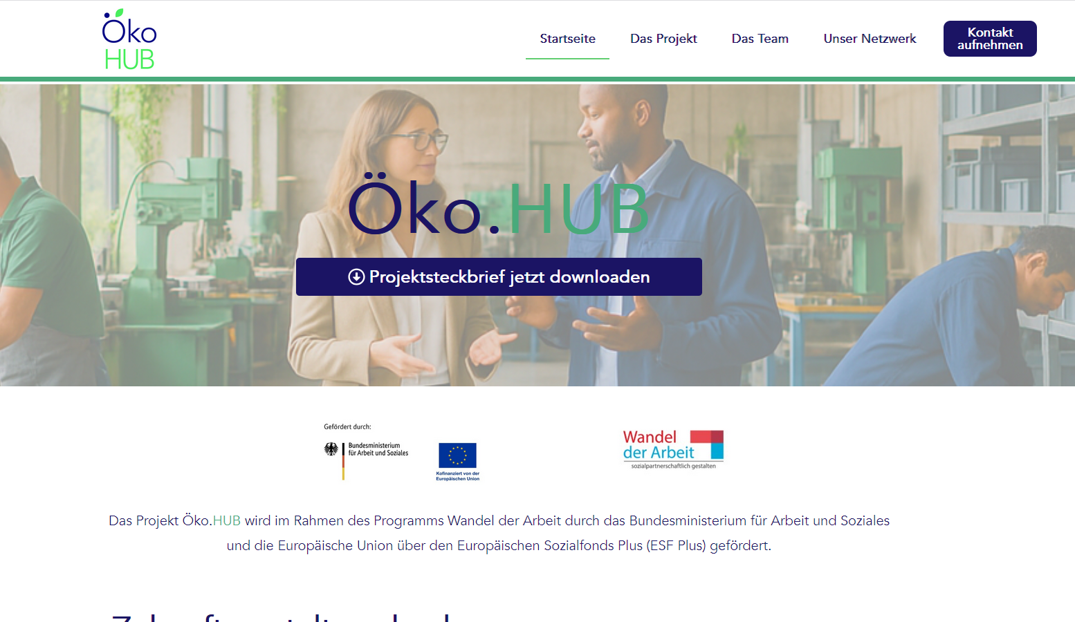 Ein Screenshot der Webseite zum Öko.Hub